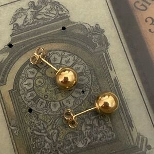 JCM 14kt solid gold 6mm balls spheres stud earrings dainty everyday wear JACMEL